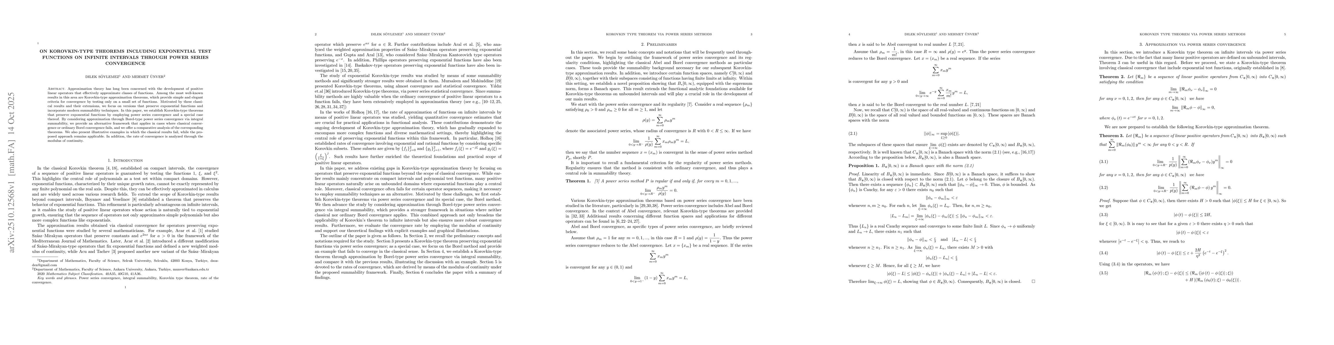 Thumbnail for On Korovkin-type theorems including exponential test functions on
  infinite intervals through power series convergence