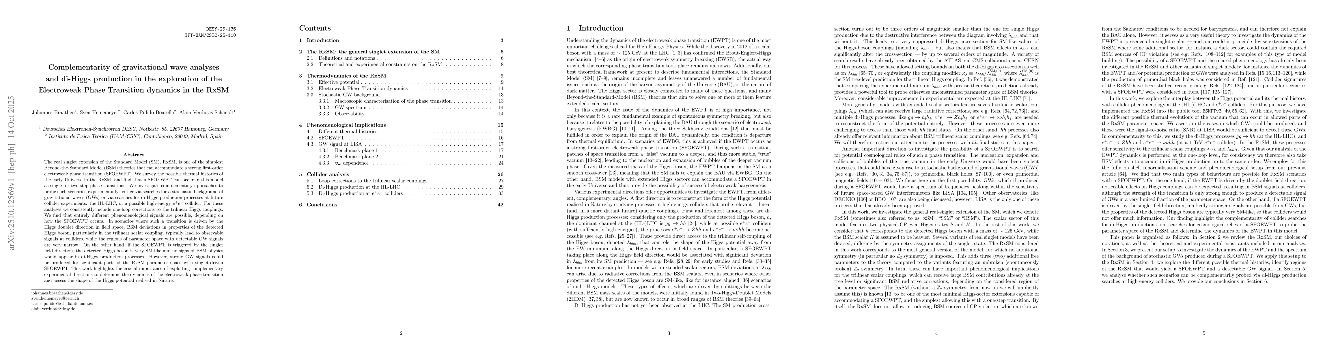 Thumbnail for Complementarity of gravitational wave analyses and di-Higgs production
  in the exploration of the Electroweak Phase Transition dynamics in the RxSM