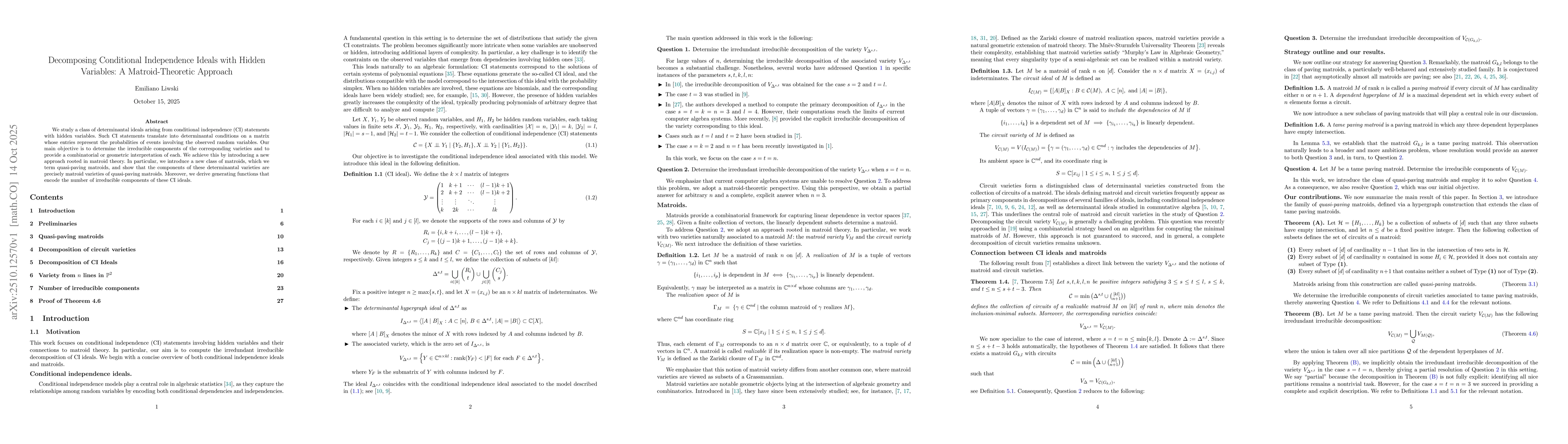Thumbnail for Decomposing Conditional Independence Ideals with Hidden Variables: A
  Matroid-Theoretic Approach