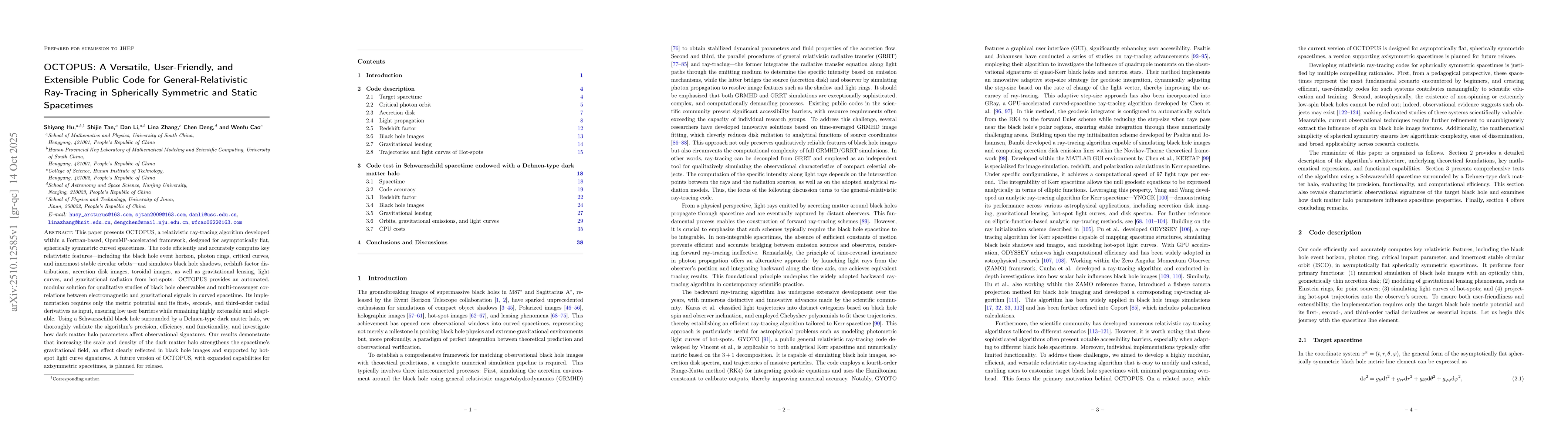 Thumbnail for OCTOPUS: A Versatile, User-Friendly, and Extensible Public Code for
  General-Relativistic Ray-Tracing in Spherically Symmetric and Static
  Spacetimes