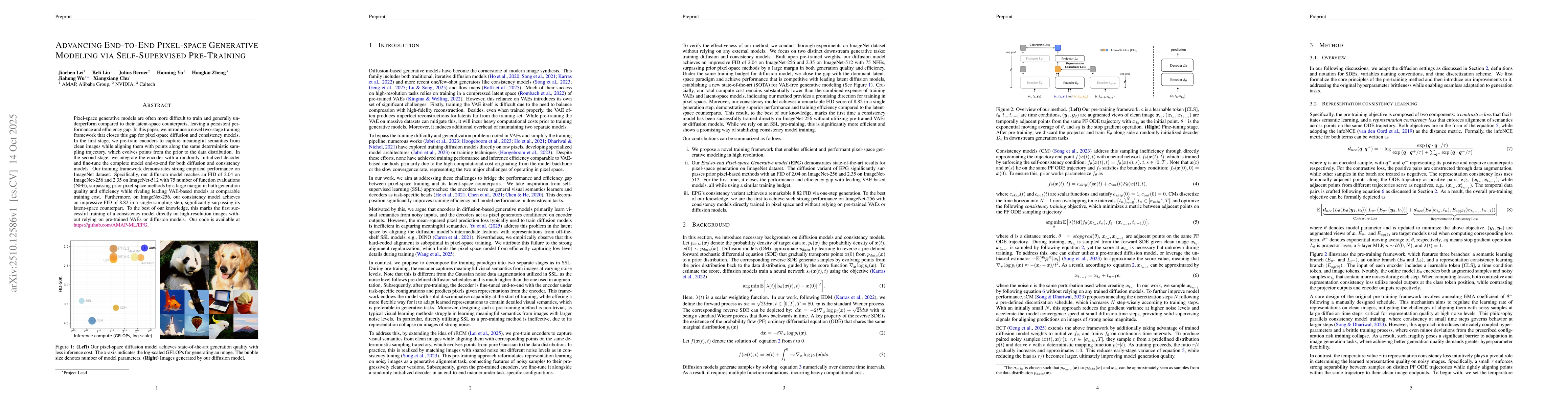 Thumbnail for Advancing End-to-End Pixel Space Generative Modeling via Self-supervised
  Pre-training