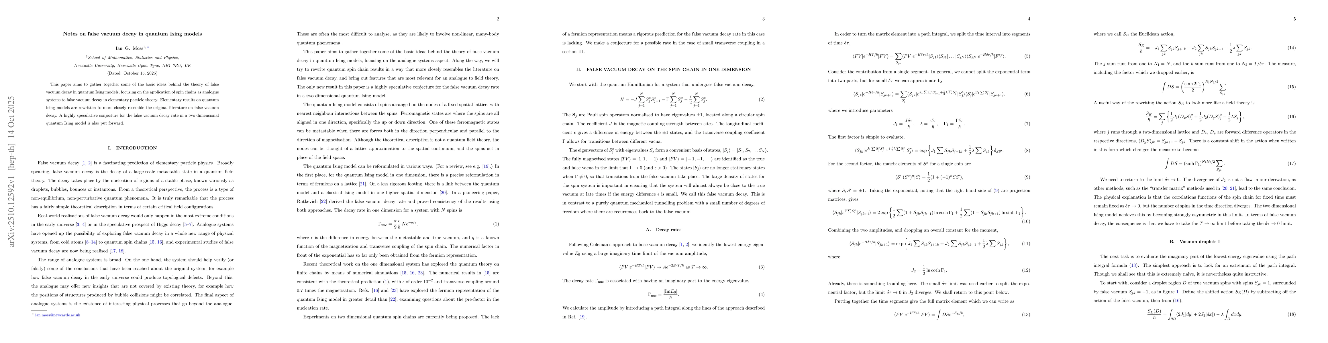 Thumbnail for Notes on false vacuum decay in quantum Ising models