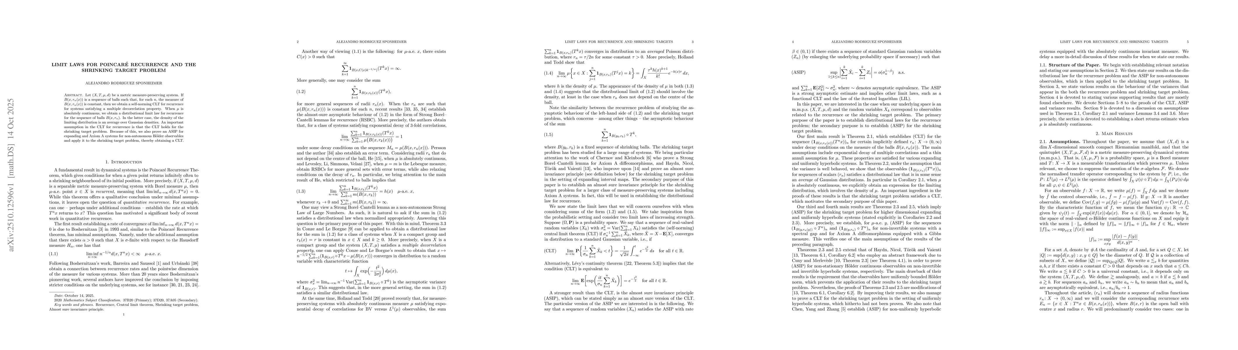 Thumbnail for Limit Laws for Poincaré Recurrence and the Shrinking Target Problem