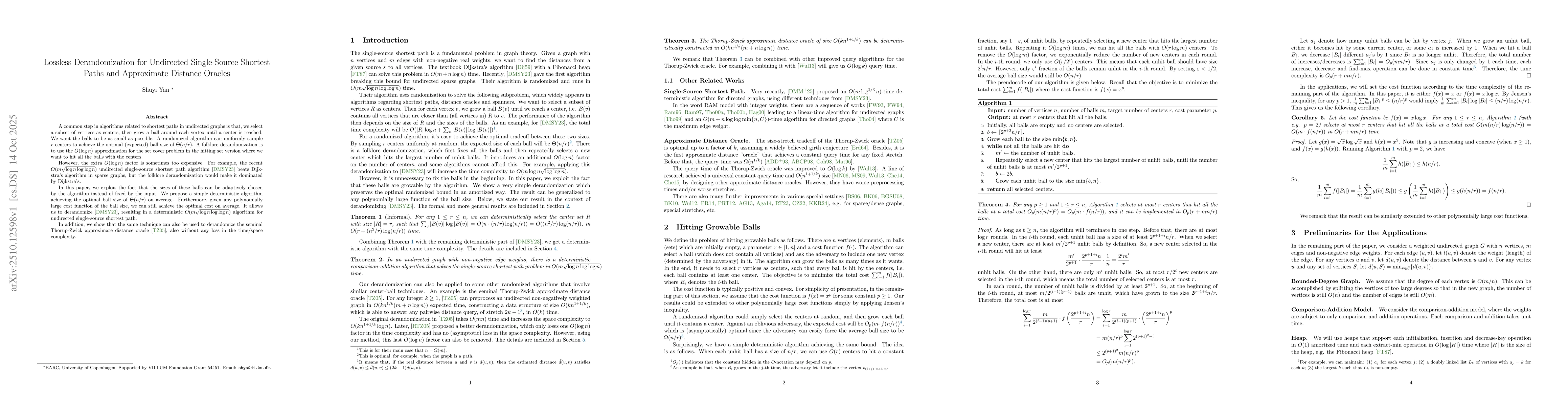 Thumbnail for Lossless Derandomization for Undirected Single-Source Shortest Paths and
  Approximate Distance Oracles