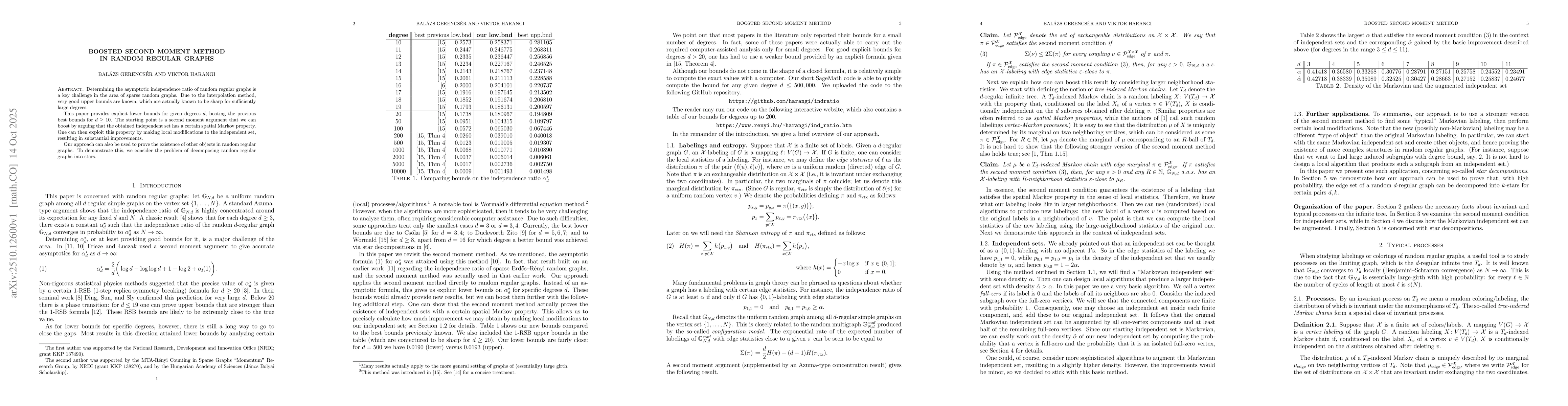 Thumbnail for Boosted second moment method in random regular graphs