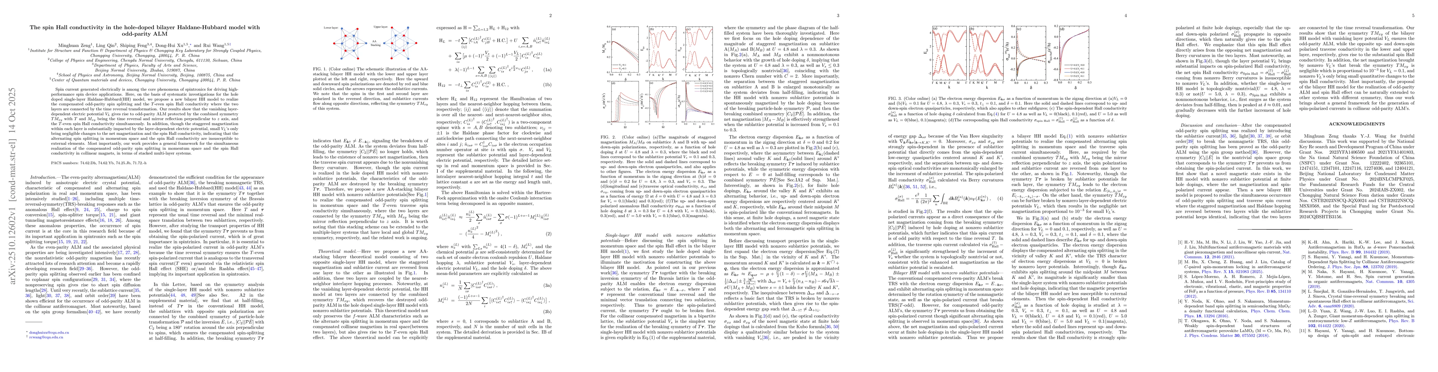 Thumbnail for The spin Hall conductivity in the hole-doped bilayer Haldane-Hubbard
  model with odd-parity ALM