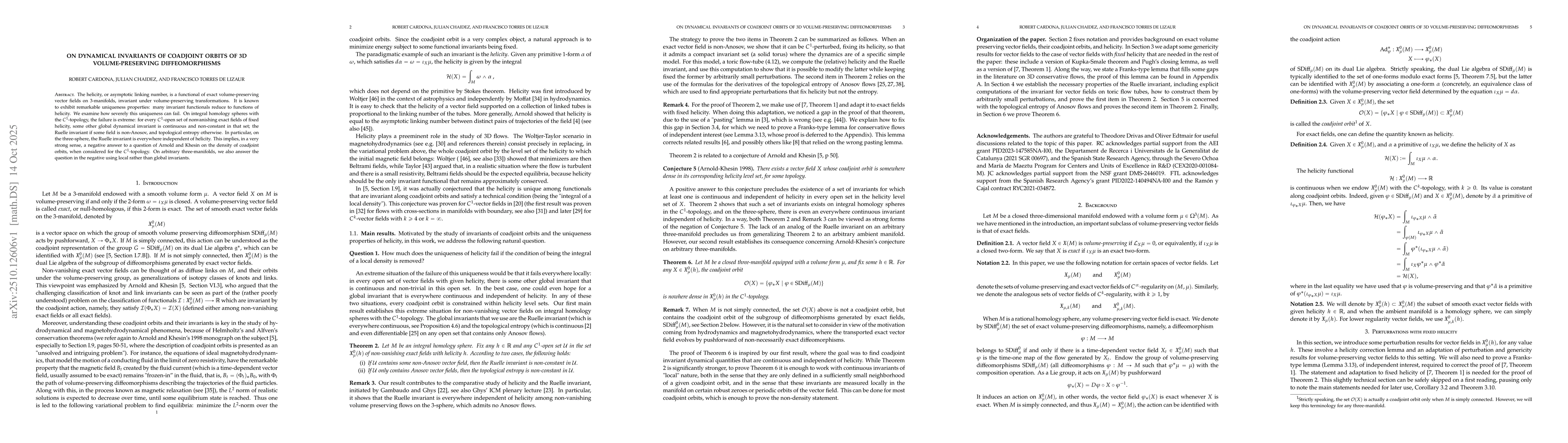 Thumbnail for On dynamical invariants of coadjoint orbits of 3D volume-preserving
  diffeomorphisms