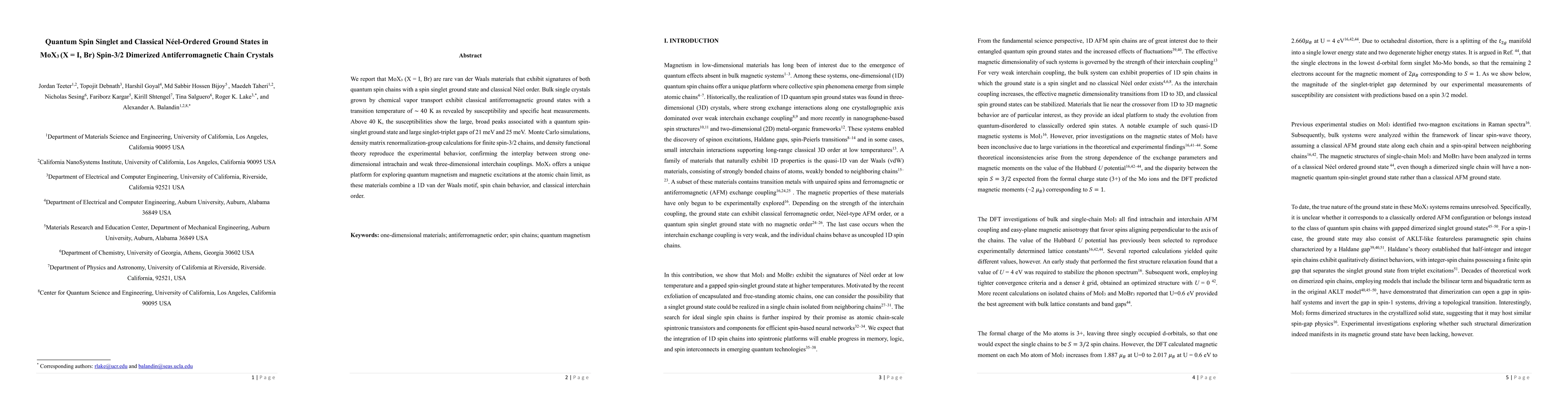 Thumbnail for Quantum Spin Singlet and Classical Néel-Ordered Ground States in MoX3
  (X = I, Br) Spin-3/2 Dimerized Antiferromagnetic Chain Crystals