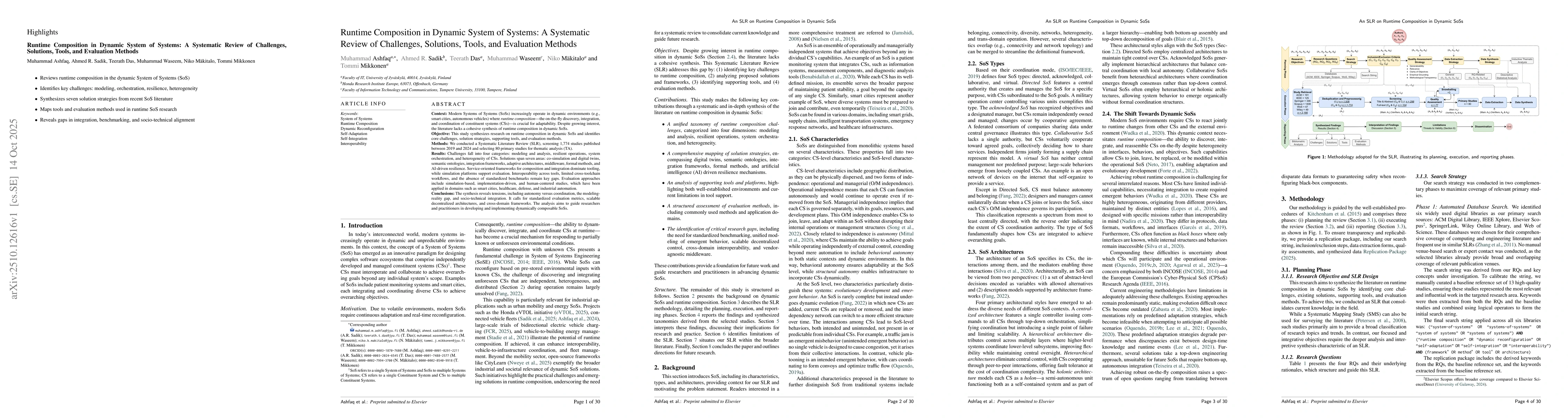 Thumbnail for Runtime Composition in Dynamic System of Systems: A Systematic Review of
  Challenges, Solutions, Tools, and Evaluation Methods