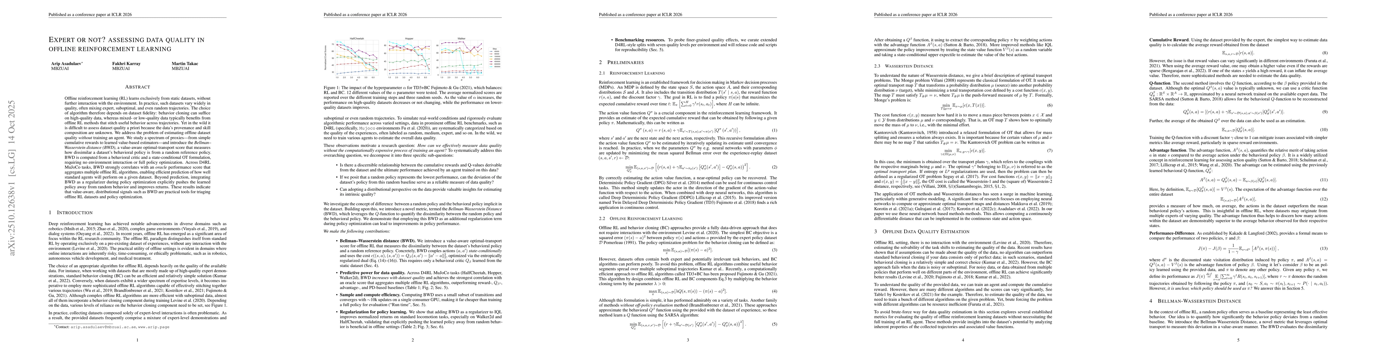 Thumbnail for Expert or not? assessing data quality in offline reinforcement learning