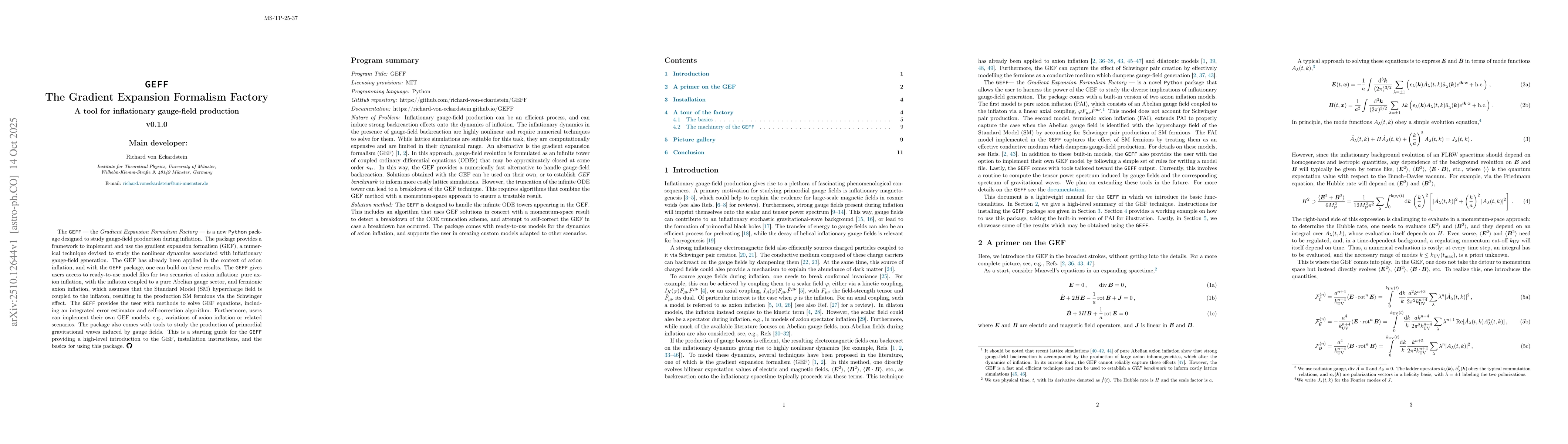 Thumbnail for GEFF: The Gradient Expansion Formalism Factory - A tool for inflationary
  gauge-field production
