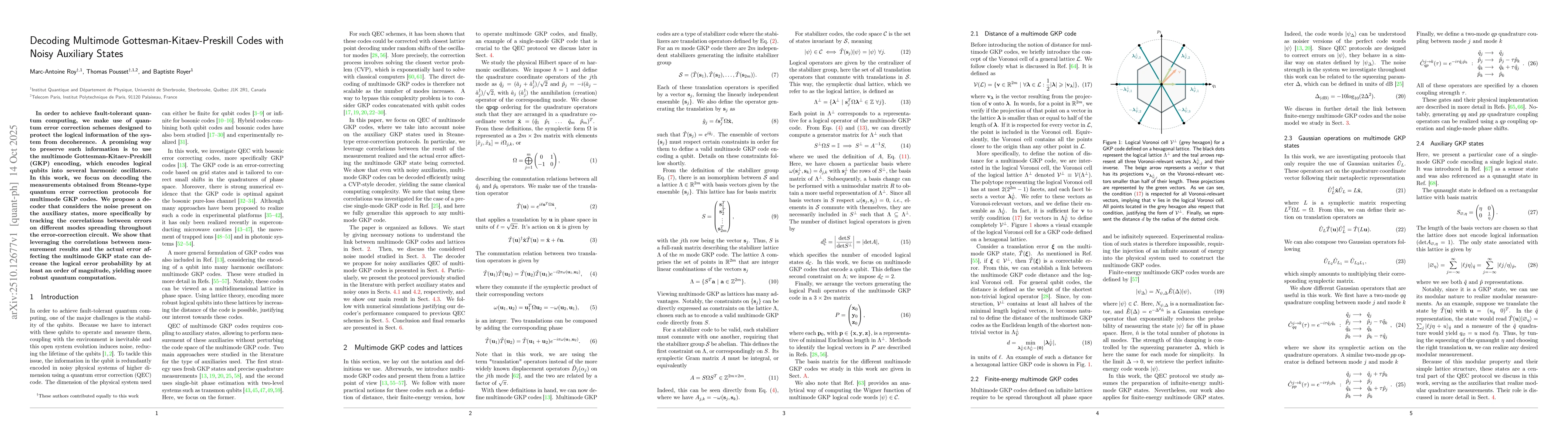 Thumbnail for Decoding Multimode Gottesman-Kitaev-Preskill Codes with Noisy Auxiliary
  States