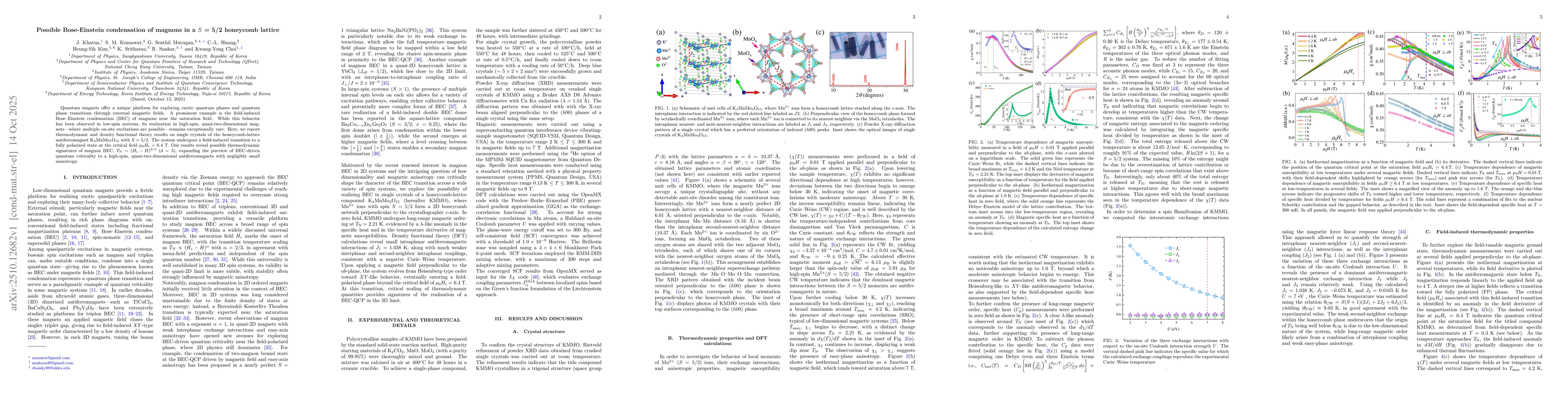 Thumbnail for Possible Bose-Einstein condensation of magnons in a S = 5/2 honeycomb
  lattice