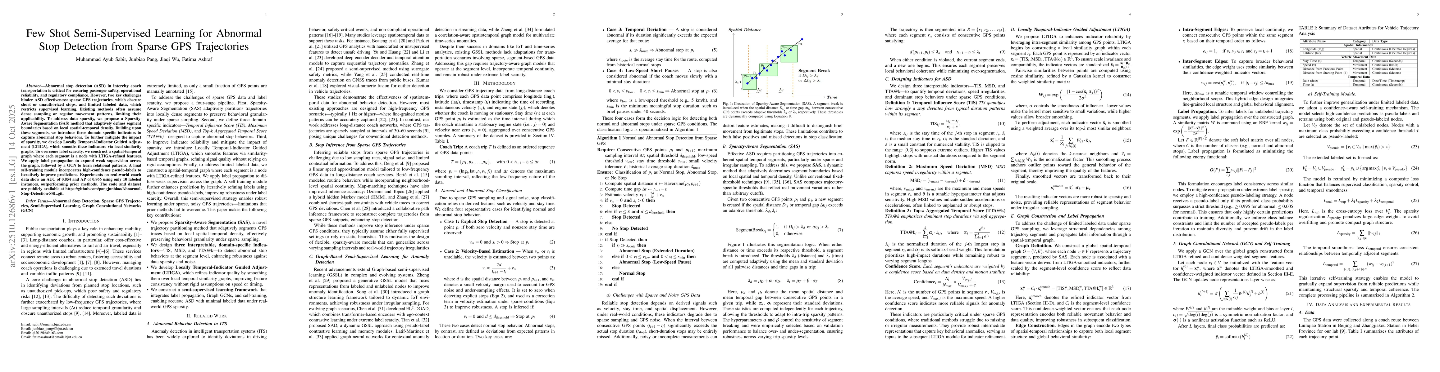 Thumbnail for Few Shot Semi-Supervised Learning for Abnormal Stop Detection from
  Sparse GPS Trajectories