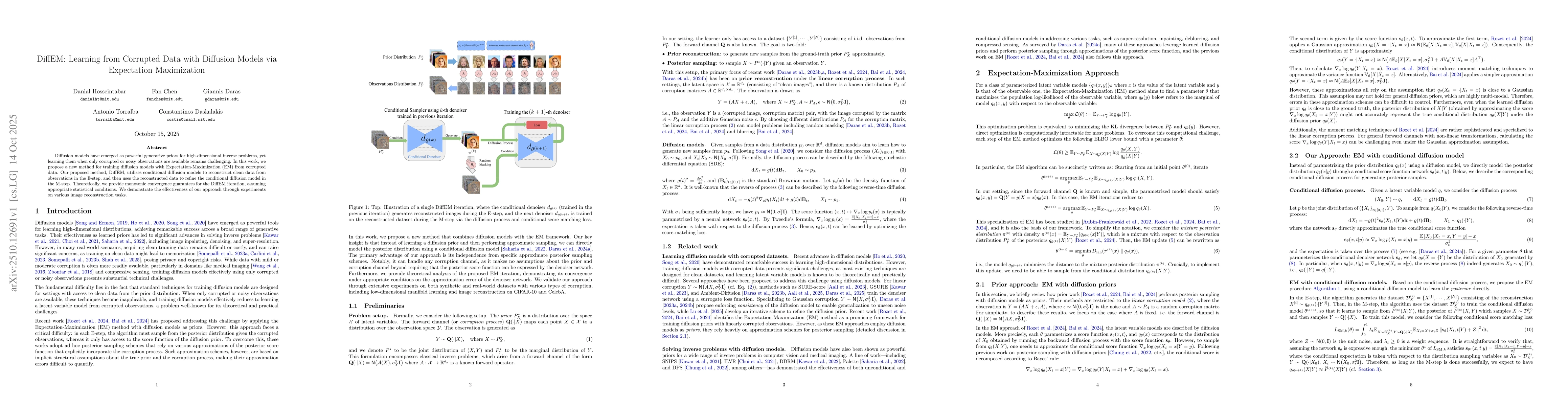 Thumbnail for DiffEM: Learning from Corrupted Data with Diffusion Models via
  Expectation Maximization