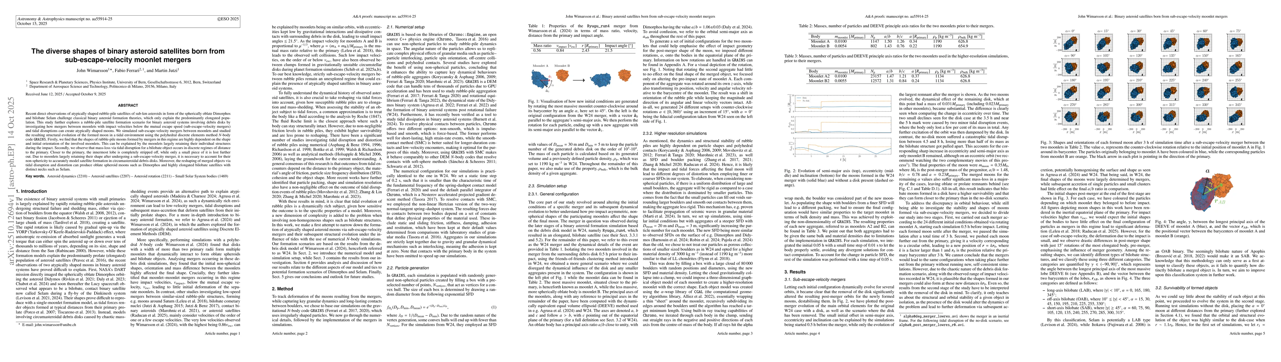 Thumbnail for The diverse shapes of binary asteroid satellites born from
  sub-escape-velocity moonlet mergers