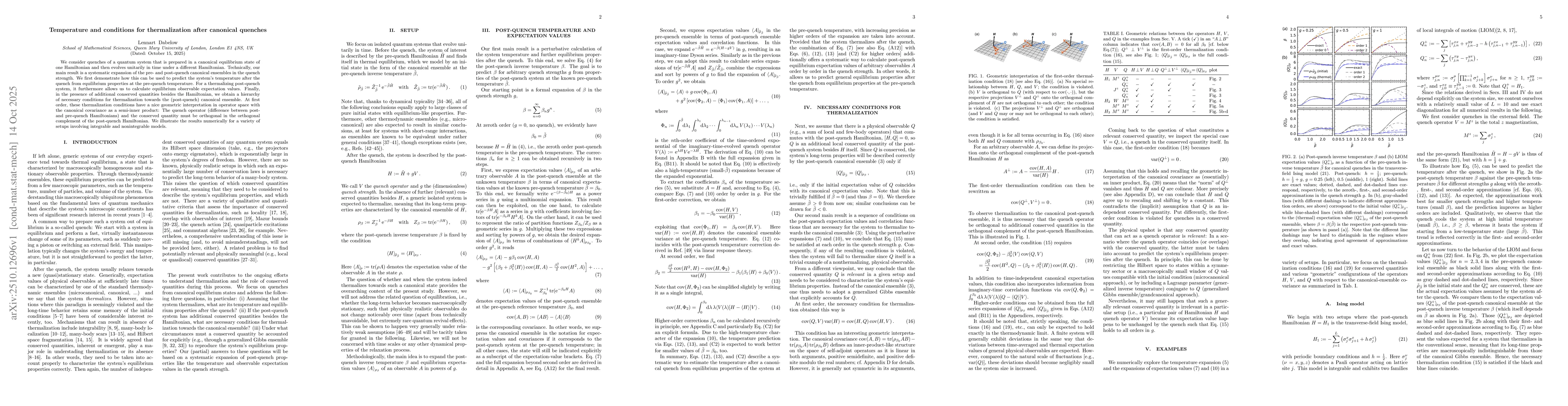 Thumbnail for Temperature and conditions for thermalization after canonical quenches
