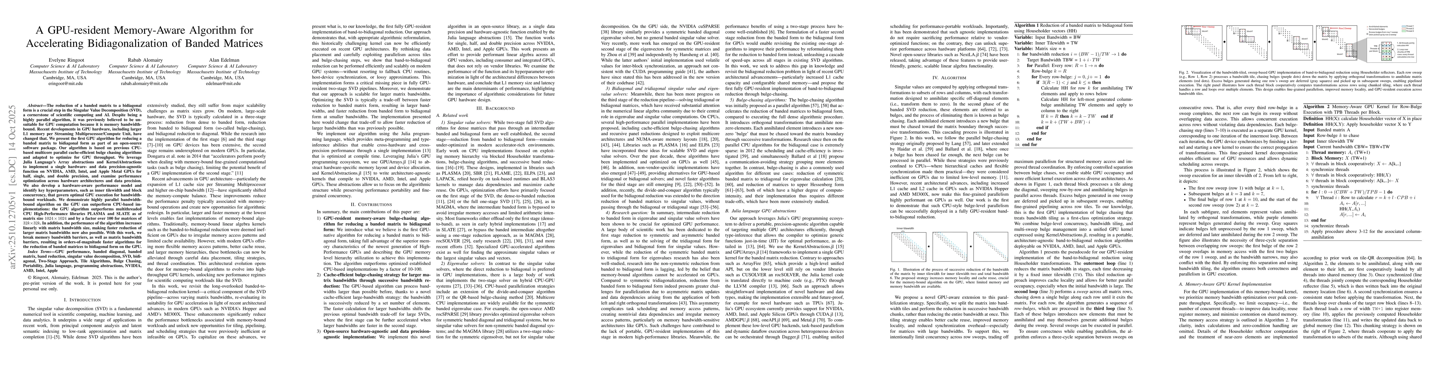 Thumbnail for A GPU-resident Memory-Aware Algorithm for Accelerating Bidiagonalization
  of Banded Matrices