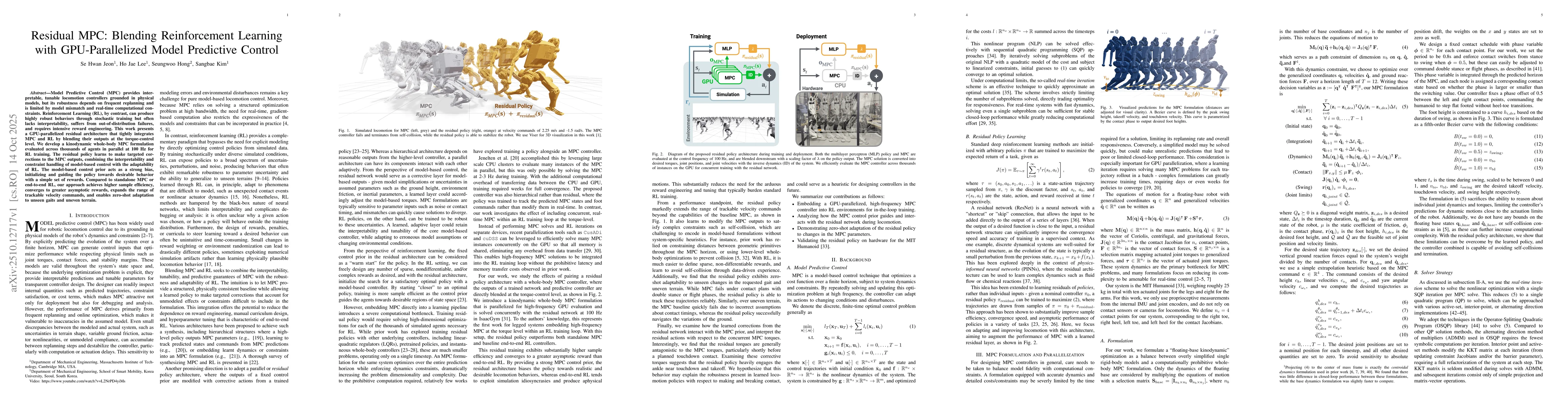 Thumbnail for Residual MPC: Blending Reinforcement Learning with GPU-Parallelized
  Model Predictive Control