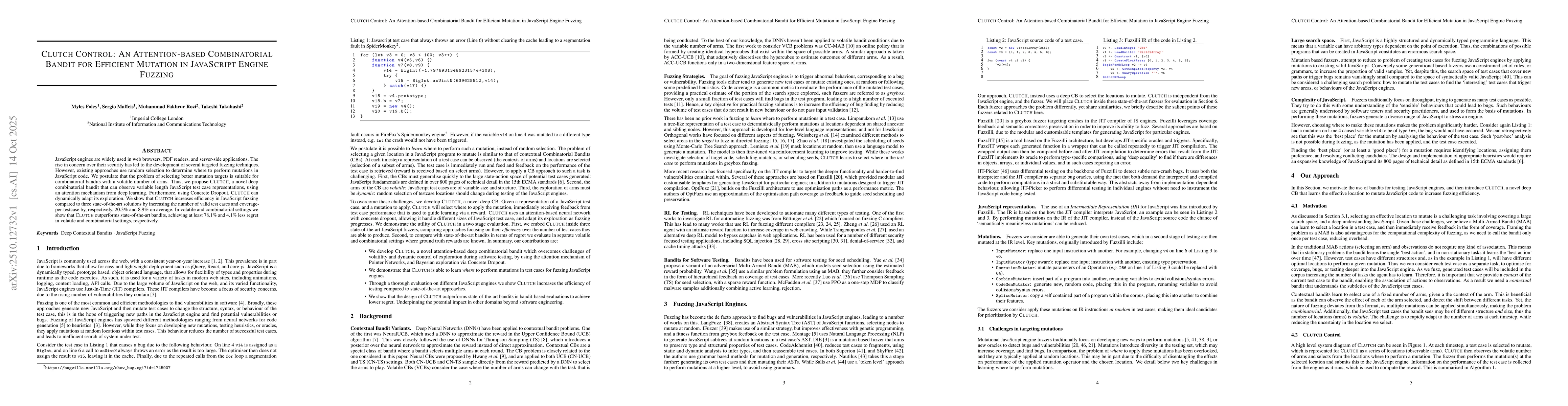 Thumbnail for Clutch Control: An Attention-based Combinatorial Bandit for Efficient
  Mutation in JavaScript Engine Fuzzing
