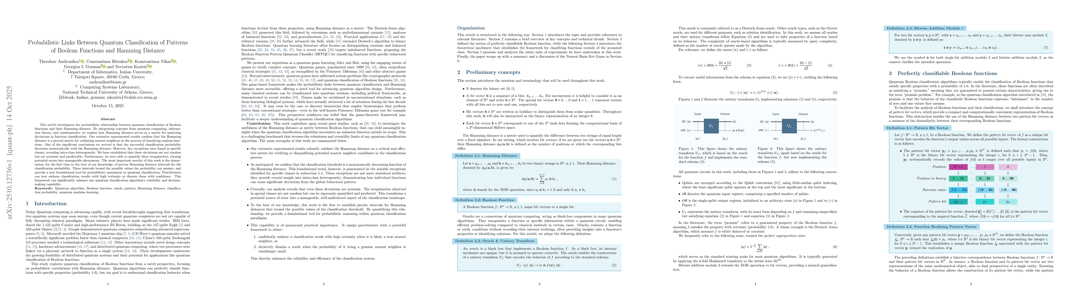 Thumbnail for Probabilistic Links Between Quantum Classification of Patterns of
  Boolean Functions and Hamming Distance