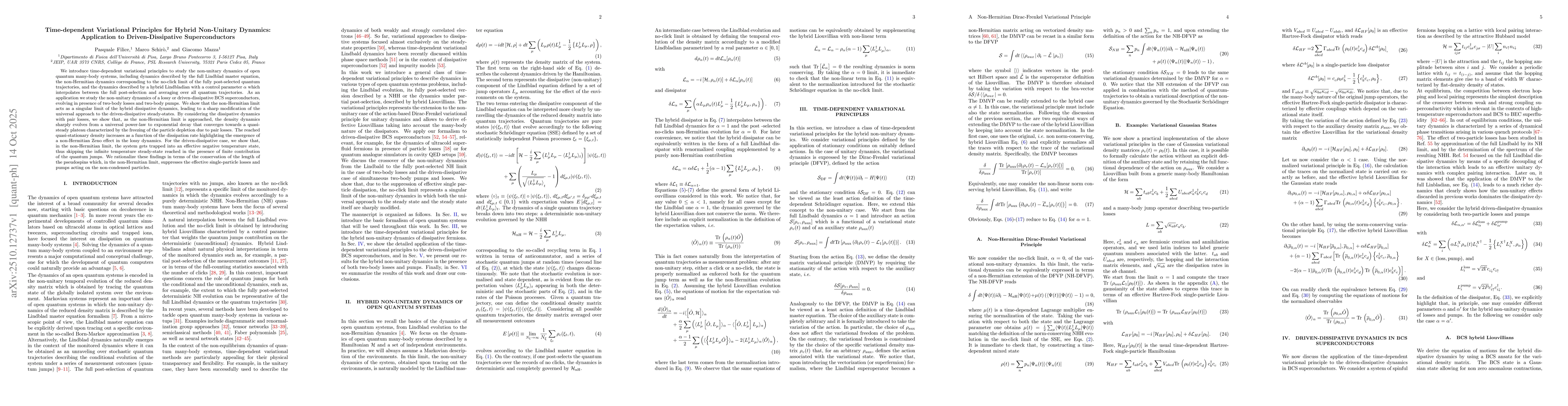 Thumbnail for Time-dependent Variational Principles for Hybrid Non-Unitary Dynamics:
  Application to Driven-Dissipative Superconductors