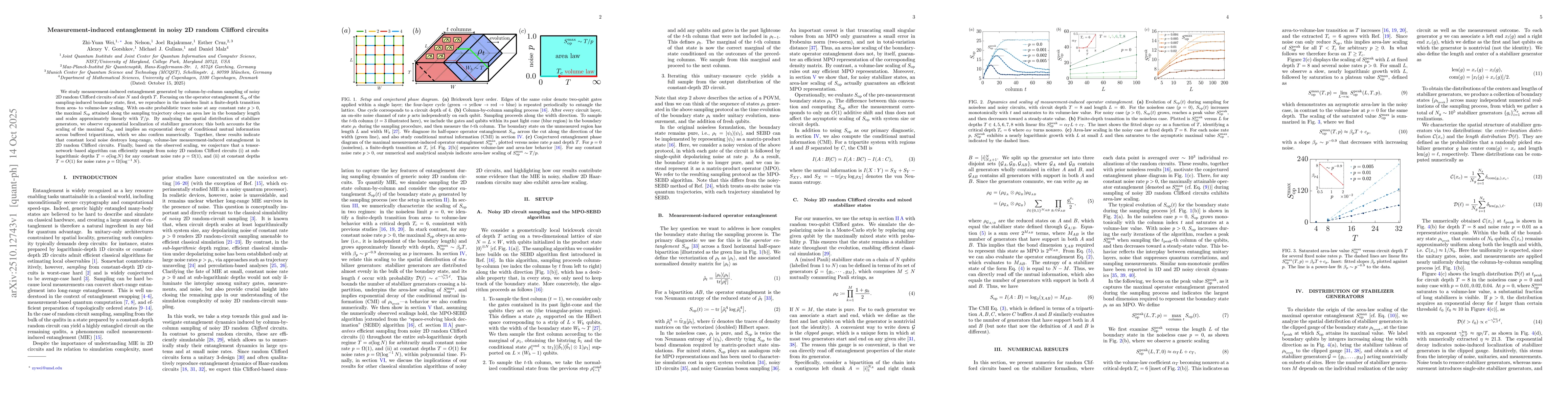Thumbnail for Measurement-induced entanglement in noisy 2D random Clifford circuits