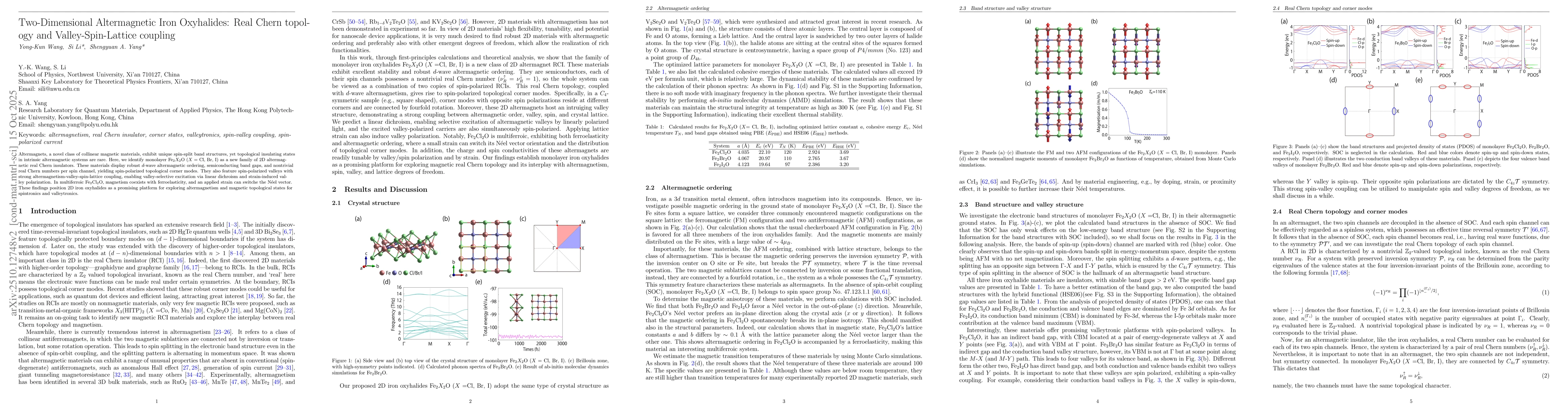 Thumbnail for Two-Dimensional Altermagnetic Iron Oxyhalides: Real Chern topology and
  Valley-Spin-Lattice coupling