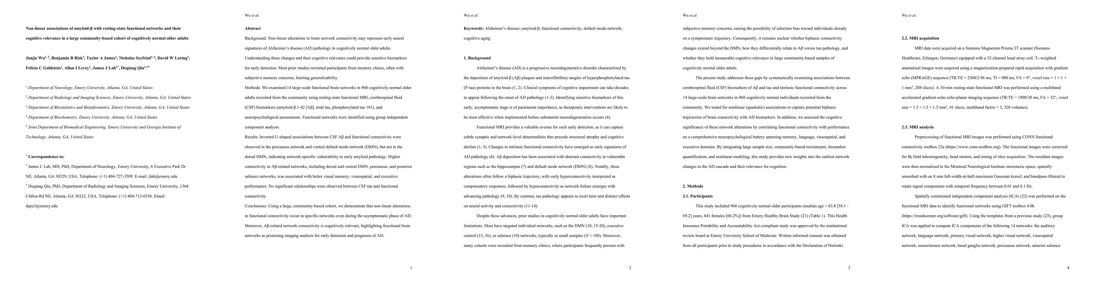 Thumbnail for Non-linear associations of amyloid-$β$ with resting-state functional
  networks and their cognitive relevance in a large community-based cohort of
  cognitively normal older adults