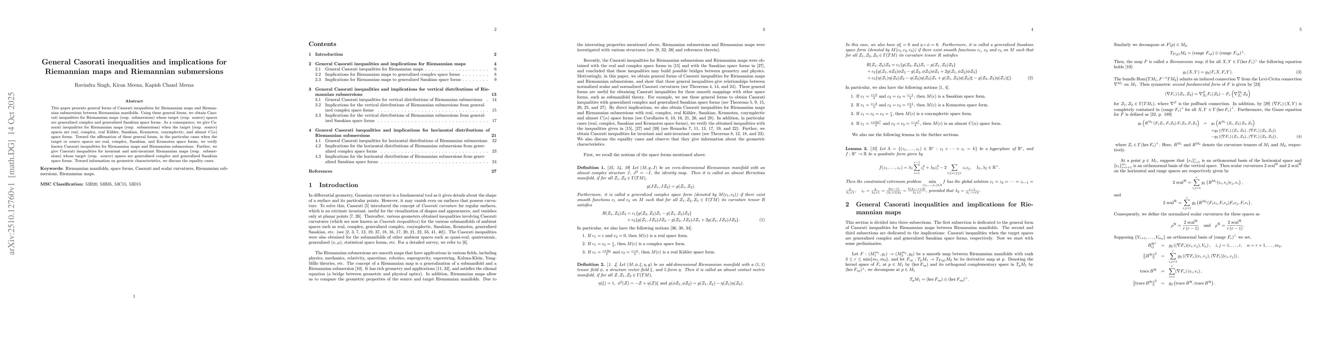 Thumbnail for General Casorati inequalities and implications for Riemannian maps and
  Riemannian submersions