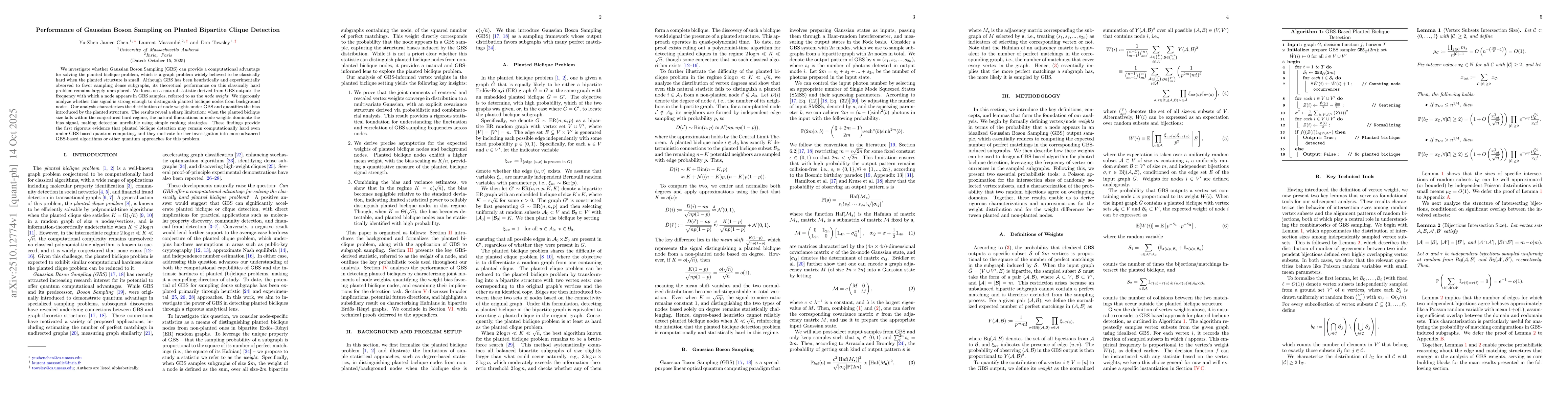 Thumbnail for Performance of Gaussian Boson Sampling on Planted Bipartite Clique
  Detection