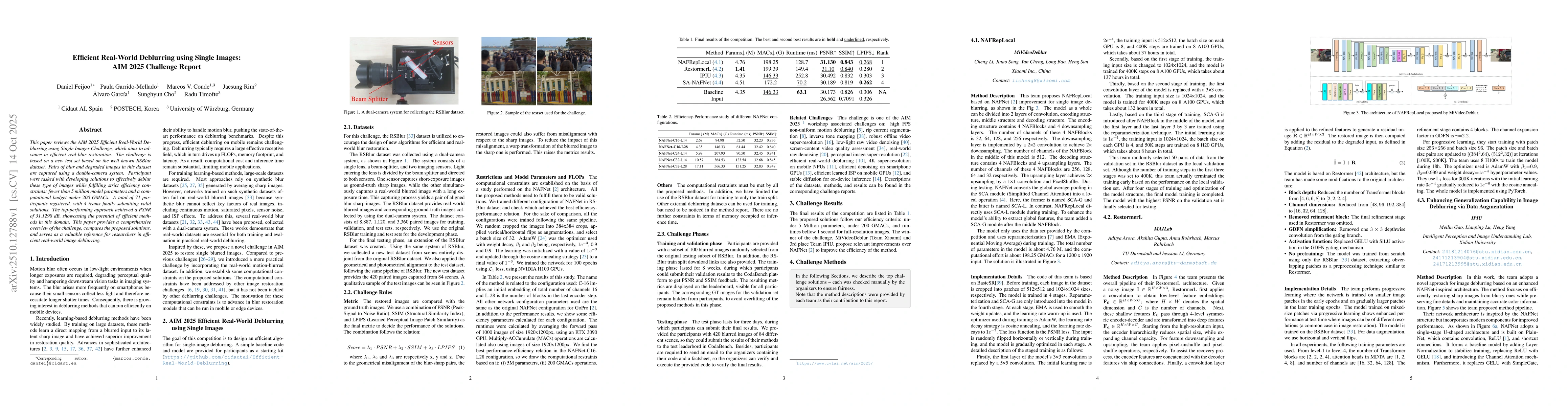 Thumbnail for Efficient Real-World Deblurring using Single Images: AIM 2025 Challenge
  Report