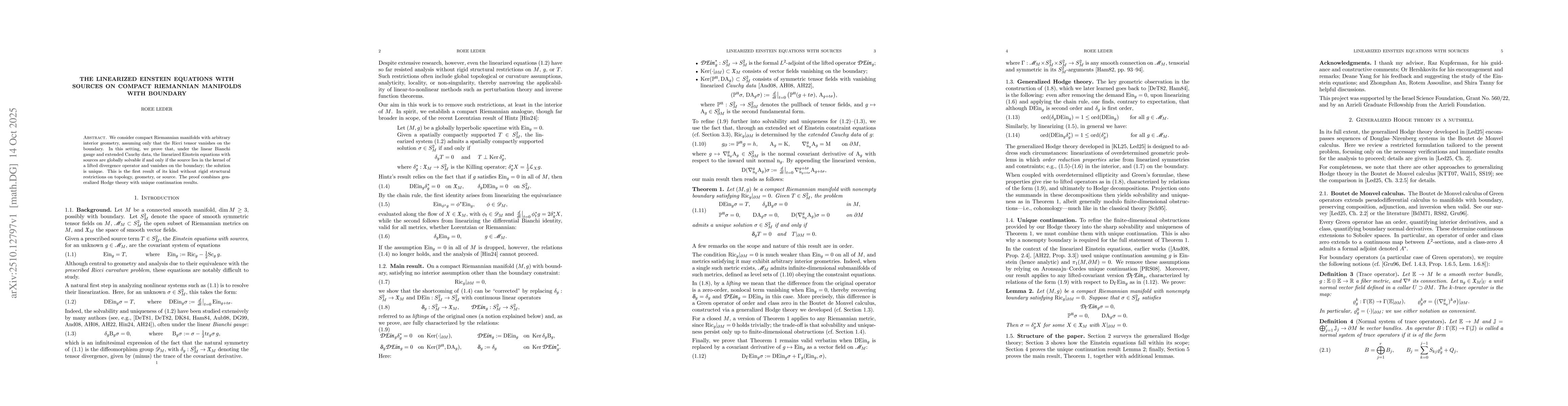 Thumbnail for The Linearized Einstein Equations with Sources on Compact Riemannian
  Manifolds With Boundary