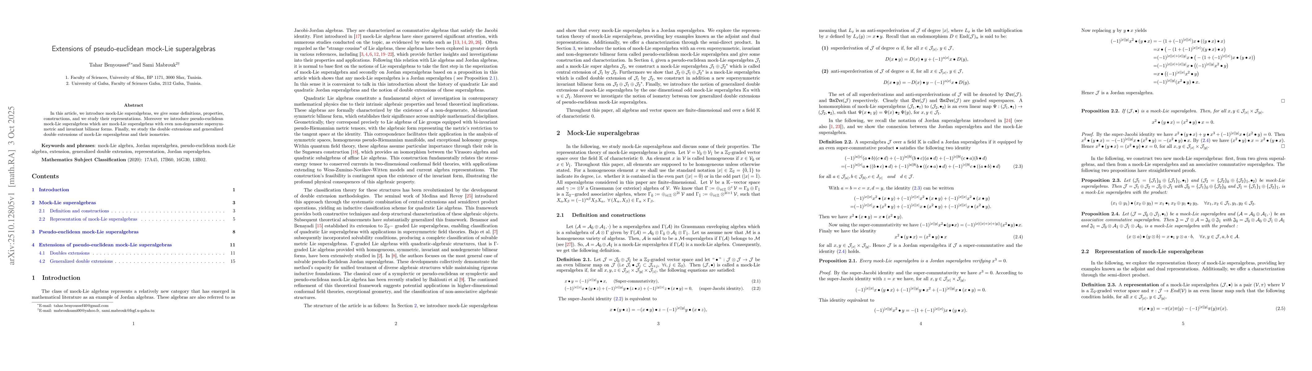 Thumbnail for Extensions of pseudo-euclidean mock-Lie superalgebras