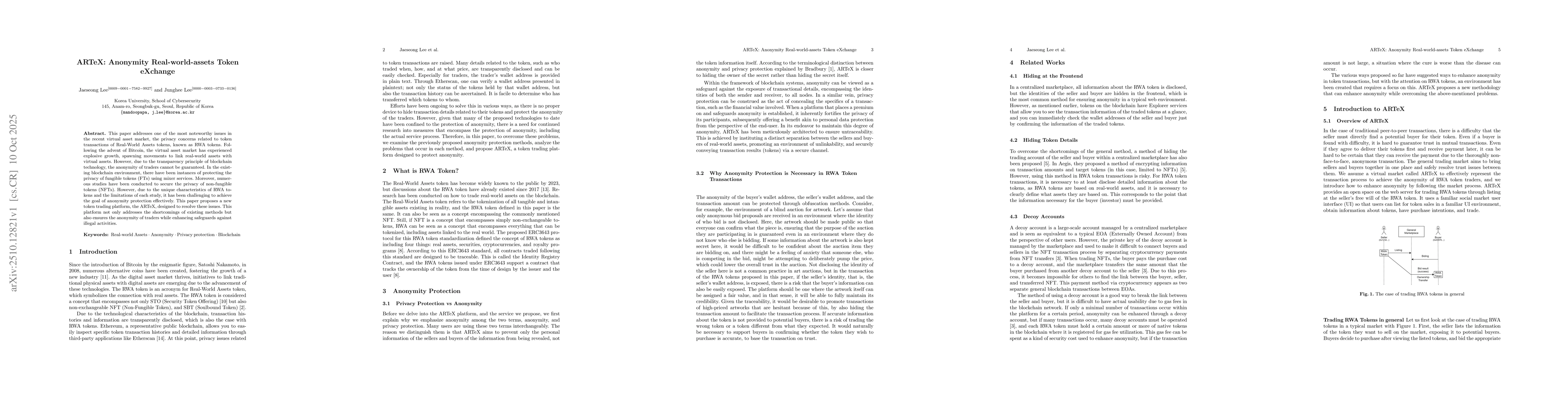 Thumbnail for ARTeX: Anonymity Real-world-assets Token eXchange