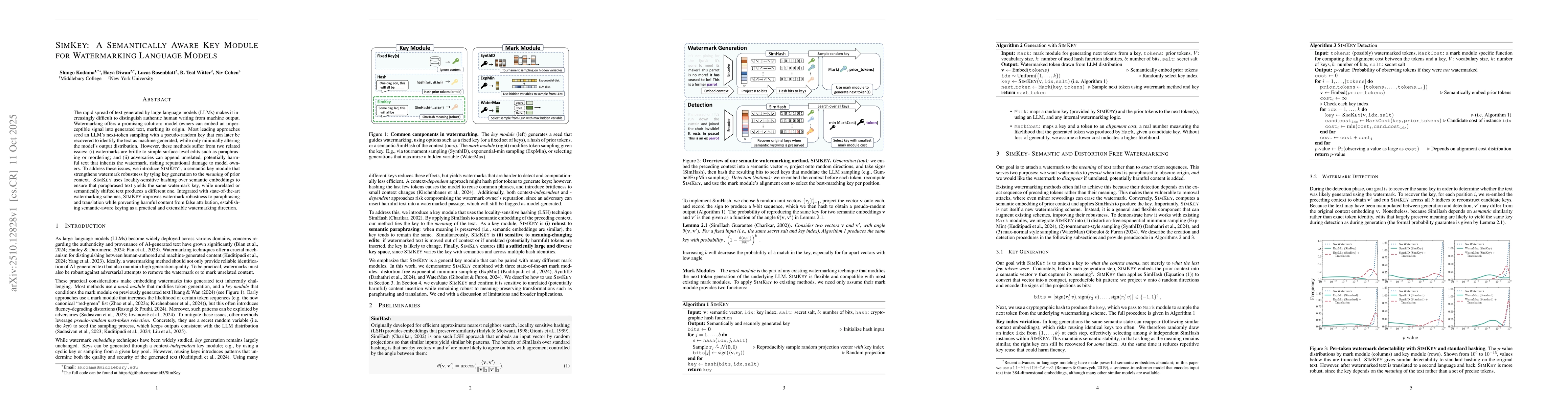 Thumbnail for SimKey: A Semantically Aware Key Module for Watermarking Language Models