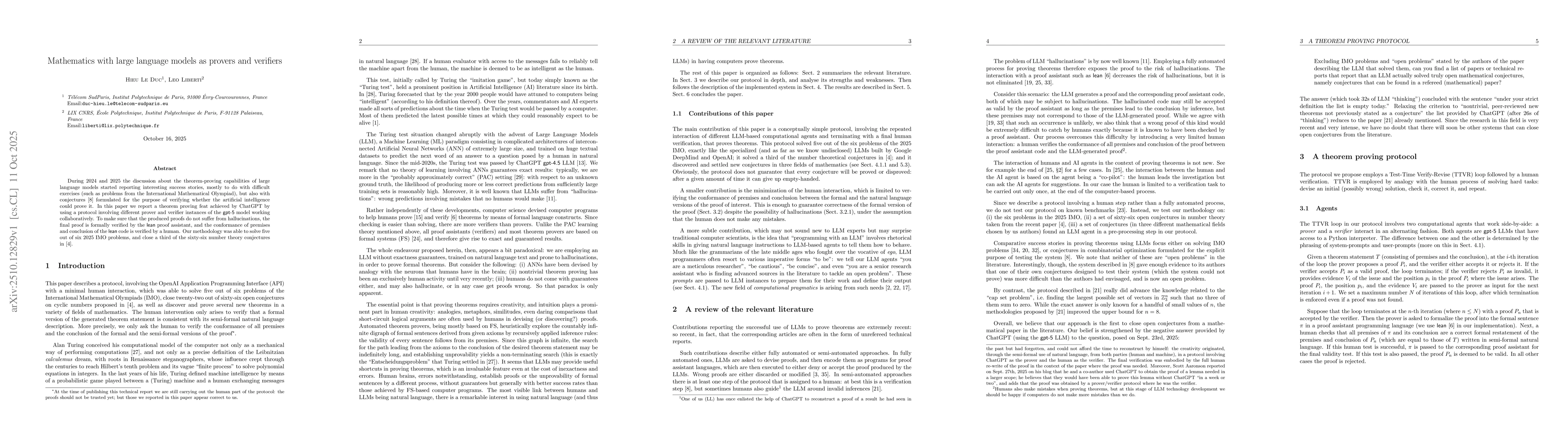 Thumbnail for Mathematics with large language models as provers and verifiers