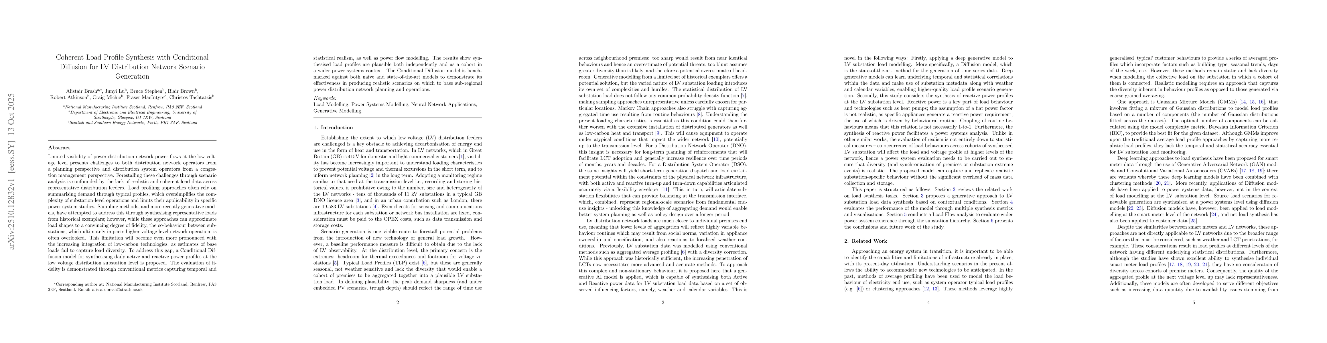 Thumbnail for Coherent Load Profile Synthesis with Conditional Diffusion for LV
  Distribution Network Scenario Generation