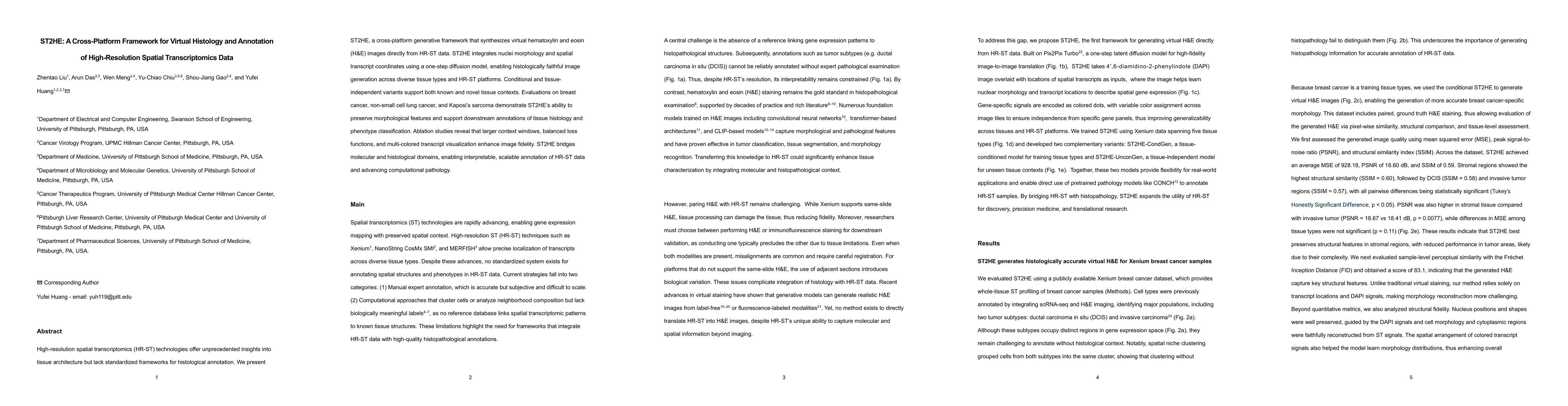 Thumbnail for ST2HE: A Cross-Platform Framework for Virtual Histology and Annotation
  of High-Resolution Spatial Transcriptomics Data