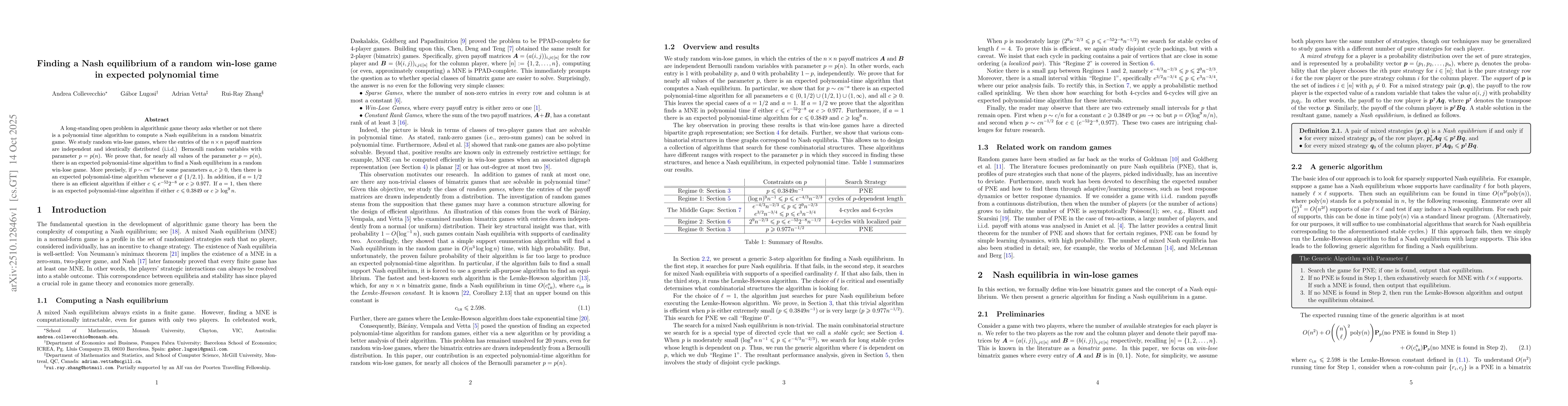 Thumbnail for Finding a Nash equilibrium of a random win-lose game in expected
  polynomial time