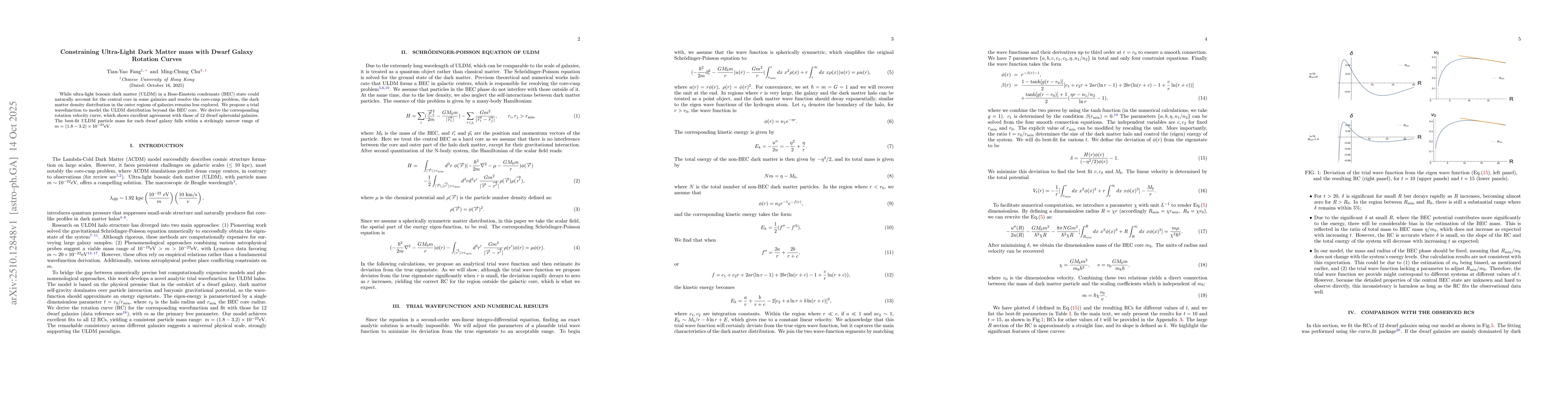 Thumbnail for Constraining Ultra-Light Dark Matter mass with Dwarf Galaxy Rotation
  Curves