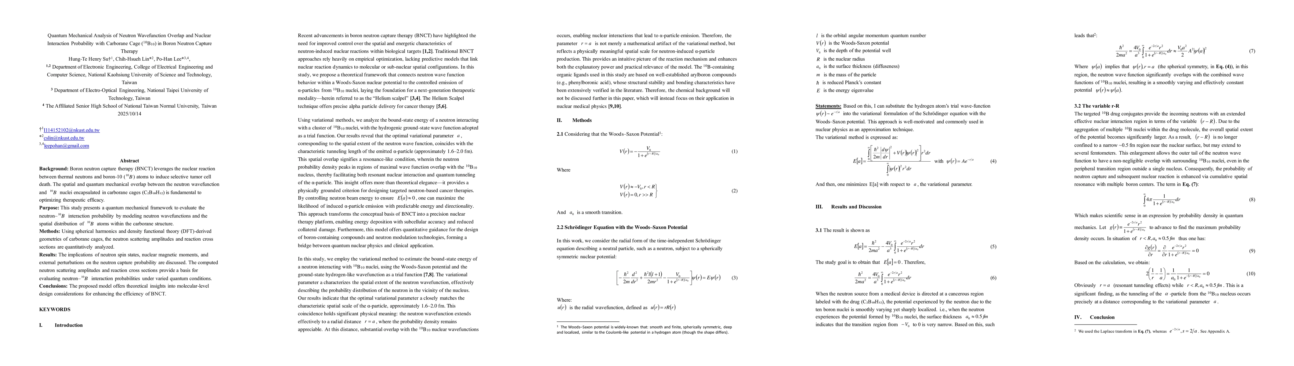 Thumbnail for Quantum Mechanical Analysis of Neutron Wavefunction Overlap and Nuclear
  Interaction Probability with Carborane Cage ($^{10}$B10) in Boron Neutron
  Capture Therapy