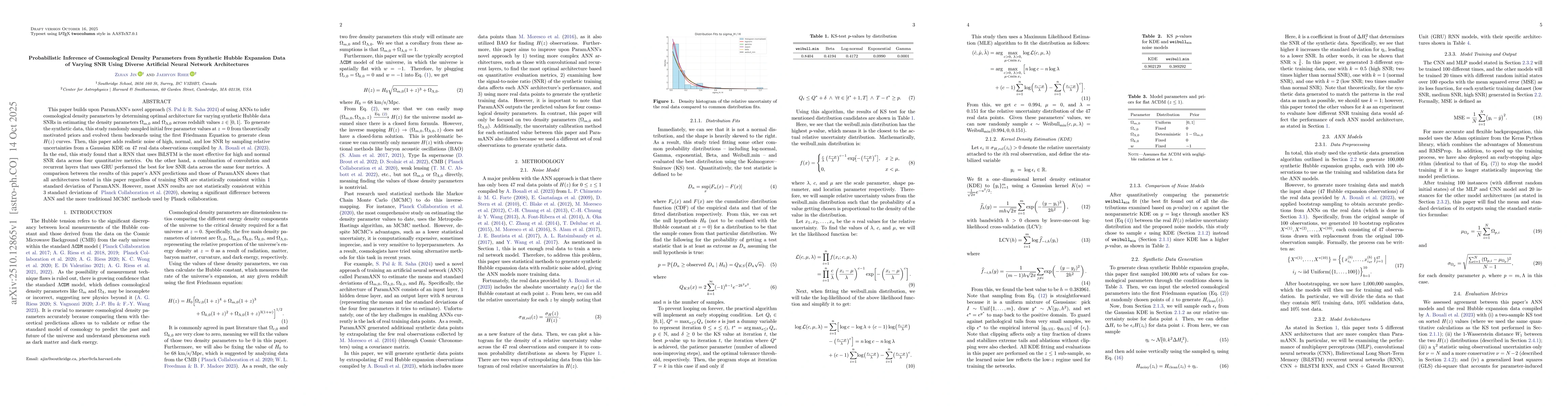 Thumbnail for Probabilistic Inference of Cosmological Density Parameters from
  Synthetic Hubble Expansion Data of Varying SNR Using Diverse Artificial
  Neural Network Architectures