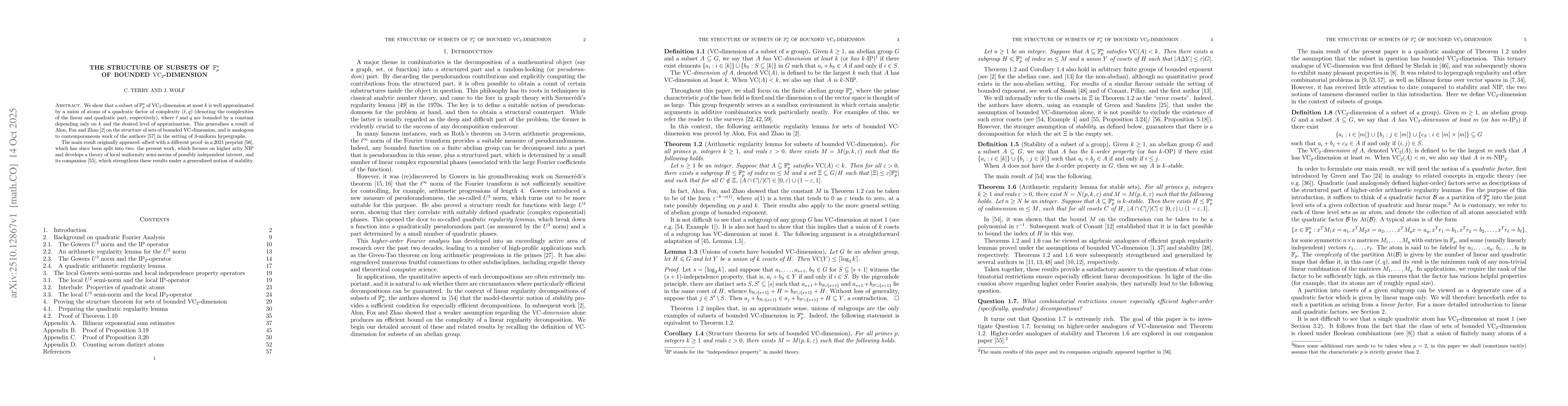 Thumbnail for The structure of subsets of $\mathbb{F}_p^n$ of bounded
  $\mathrm{VC}_2$-dimension