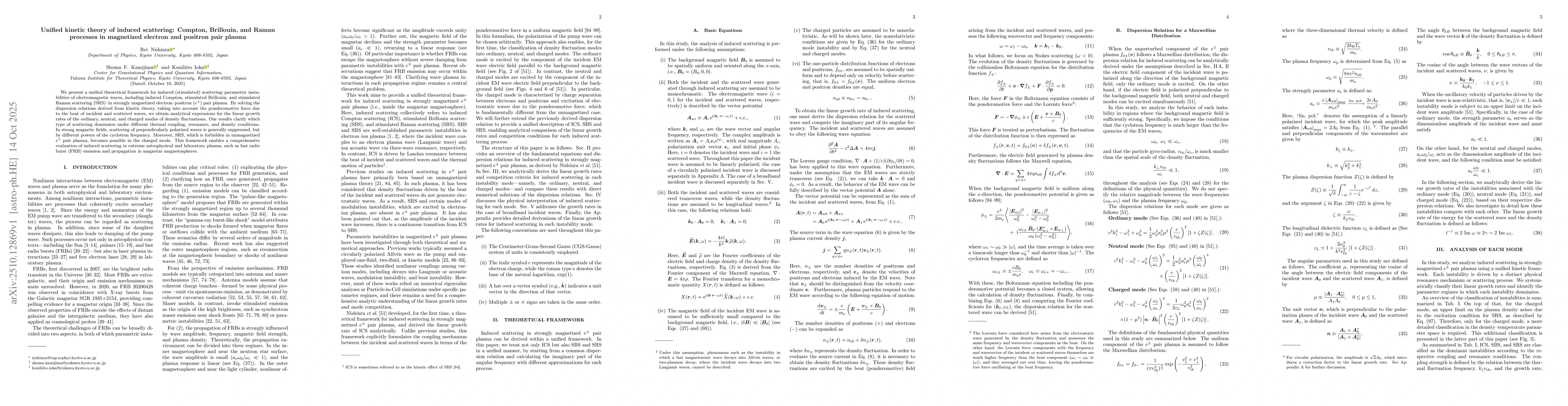 Thumbnail for Unified kinetic theory of induced scattering: Compton, Brillouin, and
  Raman processes in magnetized electron and positron pair plasma