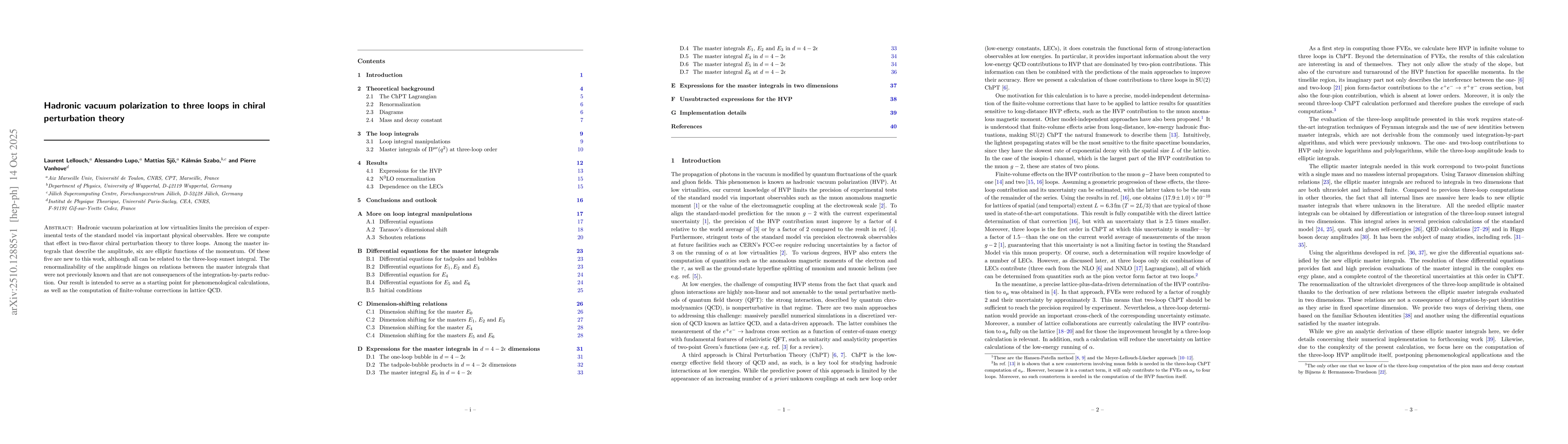 Thumbnail for Hadronic vacuum polarization to three loops in chiral perturbation
  theory