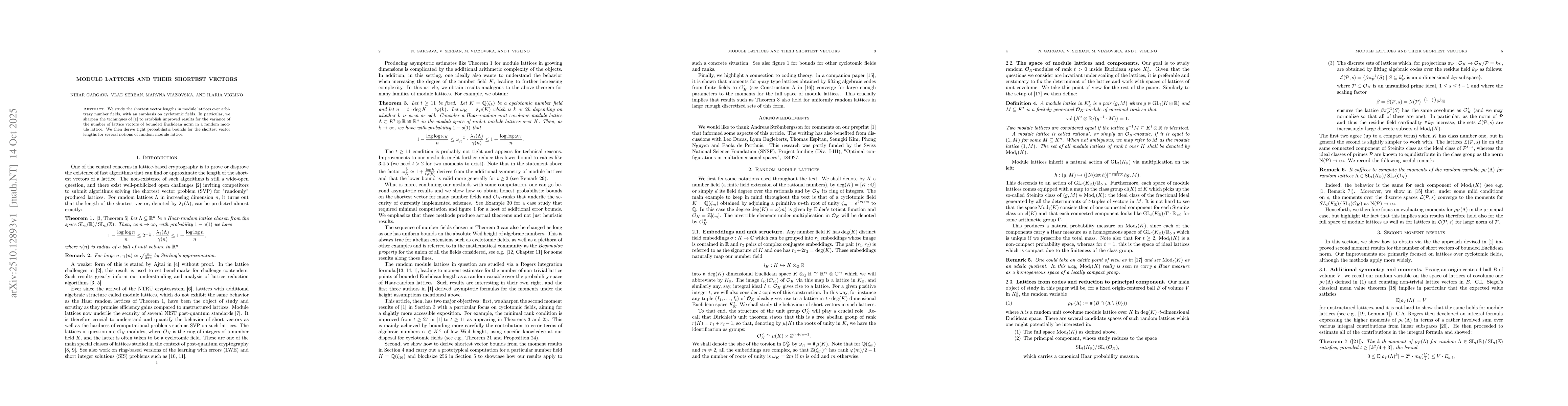 Thumbnail for Module lattices and their shortest vectors