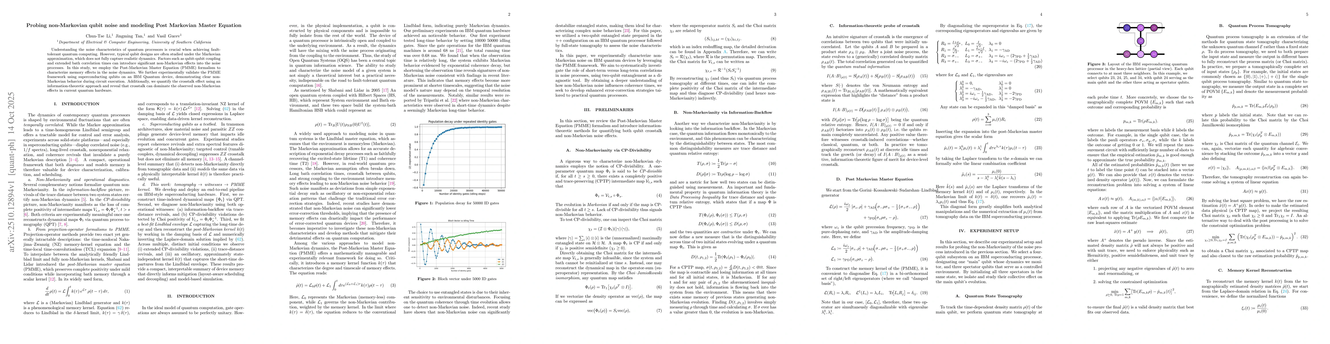 Thumbnail for Probing non-Markovian qubit noise and modeling Post Markovian Master
  Equation