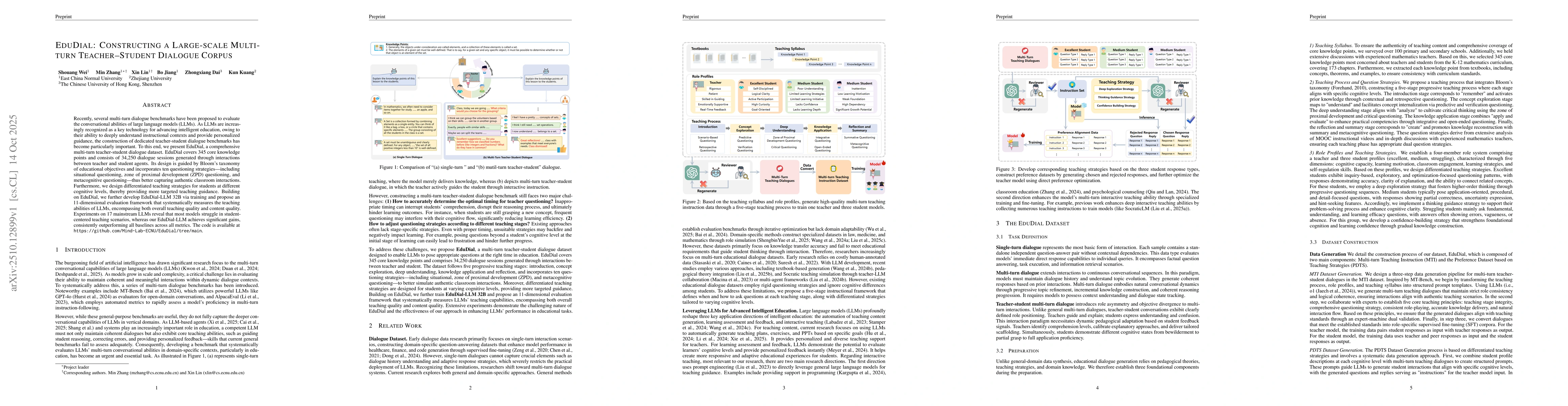Thumbnail for EduDial: Constructing a Large-scale Multi-turn Teacher-Student Dialogue
  Corpus
