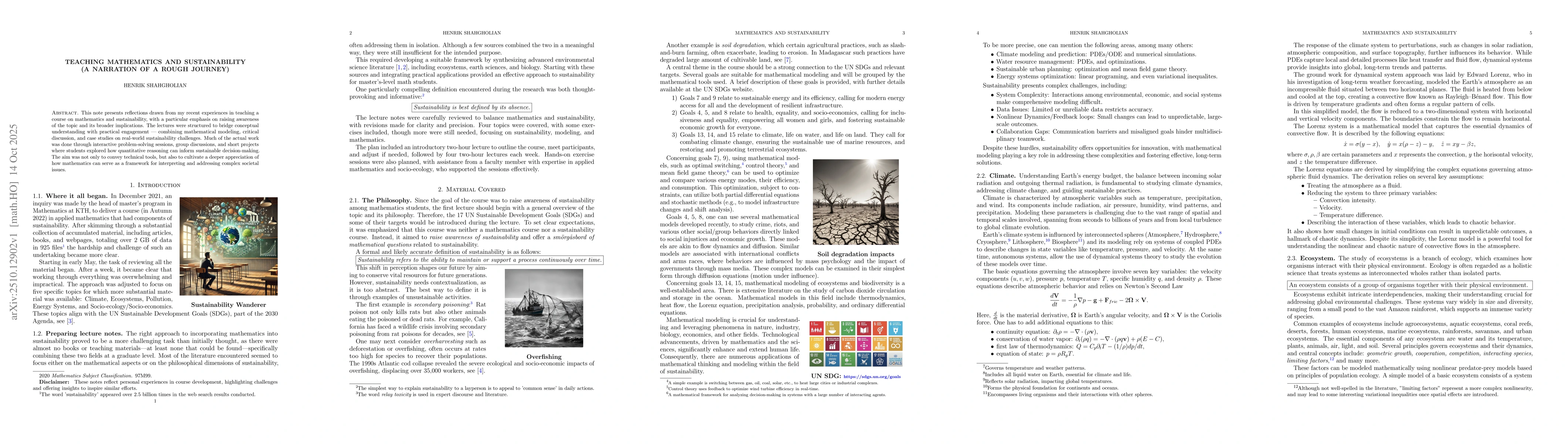 Thumbnail for Teaching Mathematics and Sustainability (A narration of a rough journey)